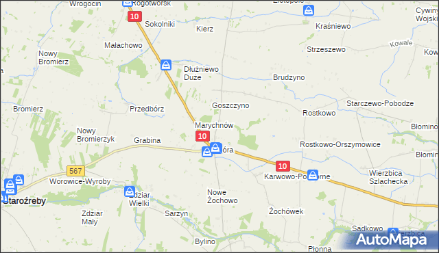 mapa Nowa Góra gmina Staroźreby, Nowa Góra gmina Staroźreby na mapie Targeo