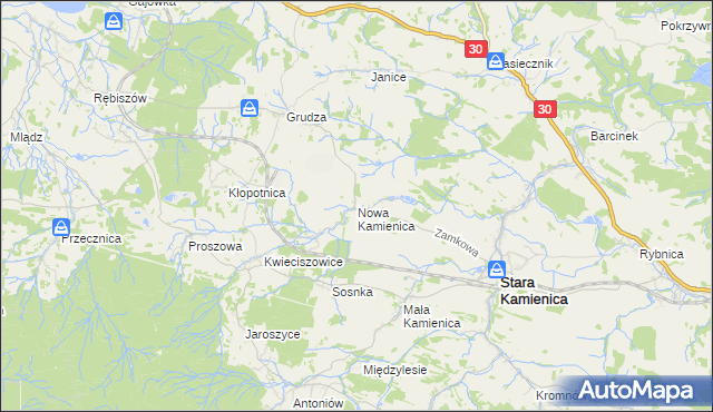 mapa Nowa Kamienica, Nowa Kamienica na mapie Targeo