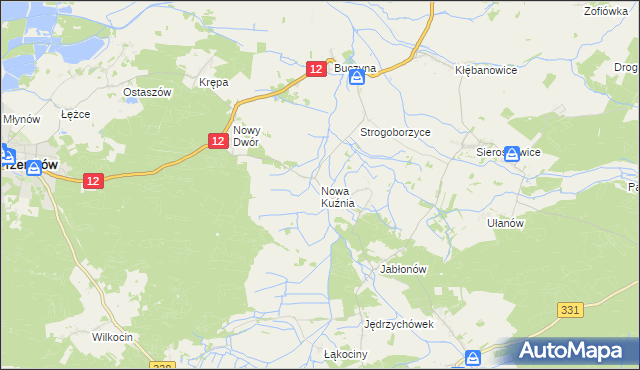 mapa Nowa Kuźnia gmina Radwanice, Nowa Kuźnia gmina Radwanice na mapie Targeo