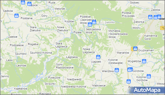 mapa Nowa Łagowica, Nowa Łagowica na mapie Targeo