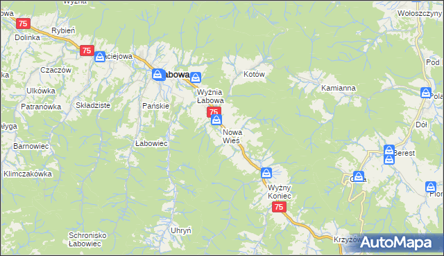 mapa Nowa Wieś gmina Łabowa, Nowa Wieś gmina Łabowa na mapie Targeo