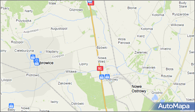 mapa Nowa Wieś gmina Nowe Ostrowy, Nowa Wieś gmina Nowe Ostrowy na mapie Targeo