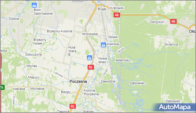 mapa Nowa Wieś gmina Poczesna, Nowa Wieś gmina Poczesna na mapie Targeo