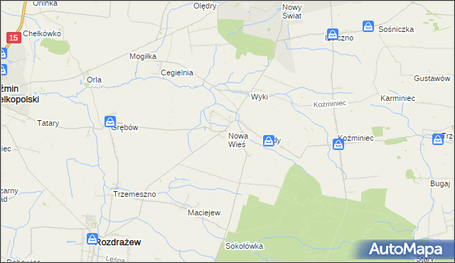 mapa Nowa Wieś gmina Rozdrażew, Nowa Wieś gmina Rozdrażew na mapie Targeo