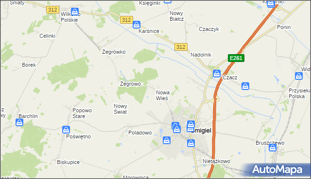 mapa Nowa Wieś gmina Śmigiel, Nowa Wieś gmina Śmigiel na mapie Targeo