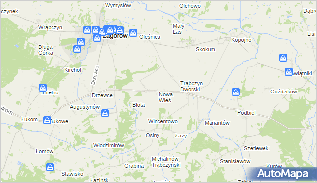 mapa Nowa Wieś gmina Zagórów, Nowa Wieś gmina Zagórów na mapie Targeo