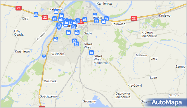 mapa Nowa Wieś Malborska, Nowa Wieś Malborska na mapie Targeo