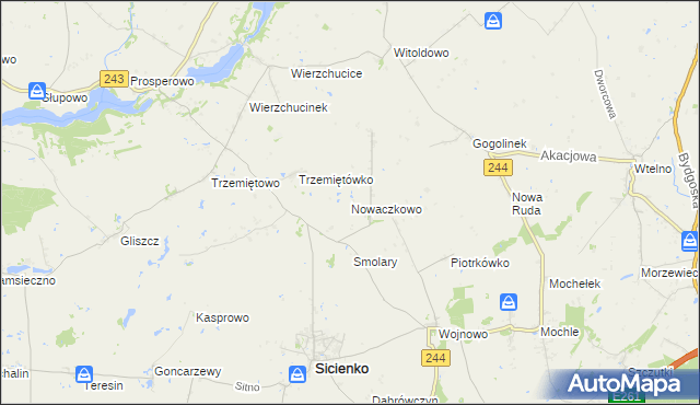 mapa Nowaczkowo, Nowaczkowo na mapie Targeo