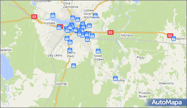 mapa Nowe Gizewo, Nowe Gizewo na mapie Targeo