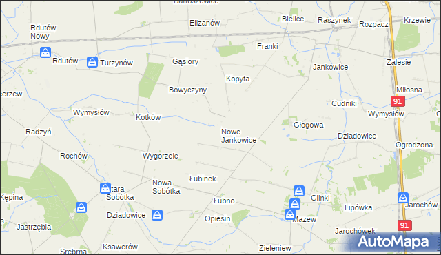 mapa Nowe Jankowice gmina Krośniewice, Nowe Jankowice gmina Krośniewice na mapie Targeo
