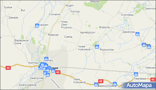 mapa Nowe Kotkowice, Nowe Kotkowice na mapie Targeo