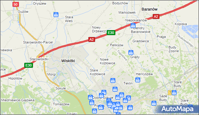 mapa Nowe Kozłowice, Nowe Kozłowice na mapie Targeo