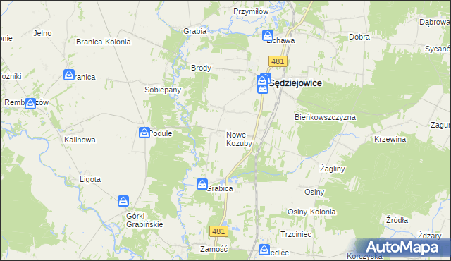 mapa Nowe Kozuby, Nowe Kozuby na mapie Targeo