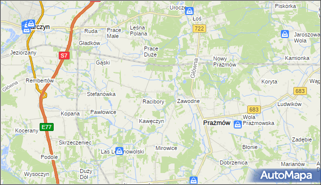 mapa Nowe Racibory gmina Tarczyn, Nowe Racibory gmina Tarczyn na mapie Targeo