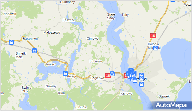 mapa Nowe Sady gmina Mikołajki, Nowe Sady gmina Mikołajki na mapie Targeo