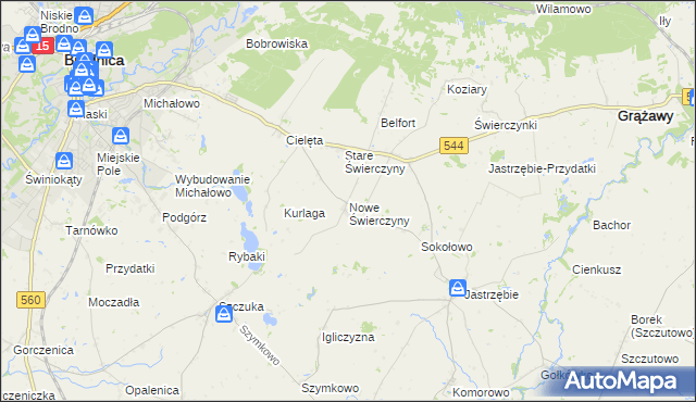 mapa Nowe Świerczyny, Nowe Świerczyny na mapie Targeo