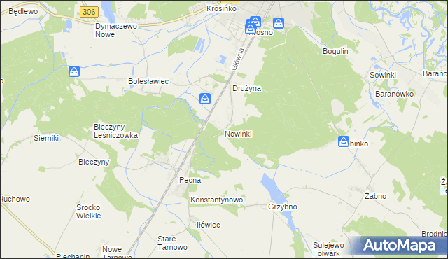 mapa Nowinki gmina Mosina, Nowinki gmina Mosina na mapie Targeo