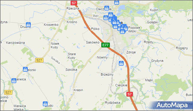 mapa Nowiny gmina Pasłęk, Nowiny gmina Pasłęk na mapie Targeo