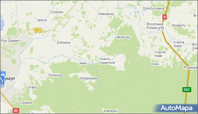 mapa Nowiny Kasjerskie, Nowiny Kasjerskie na mapie Targeo