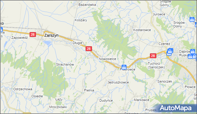 mapa Nowosielce gmina Zarszyn, Nowosielce gmina Zarszyn na mapie Targeo