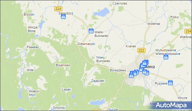 mapa Nowy Bukowiec gmina Skórcz, Nowy Bukowiec gmina Skórcz na mapie Targeo