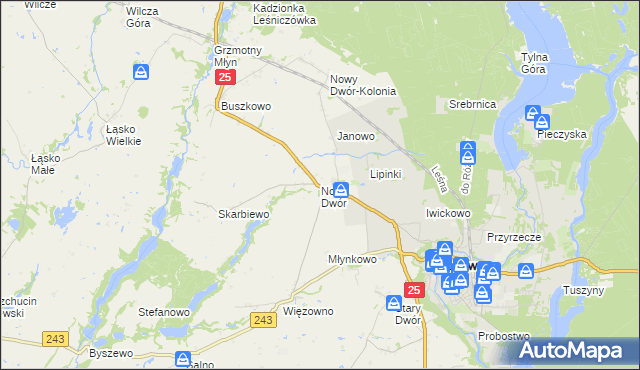 mapa Nowy Dwór gmina Koronowo, Nowy Dwór gmina Koronowo na mapie Targeo