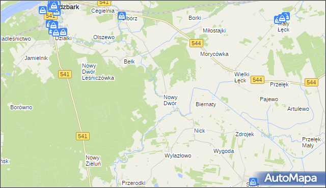 mapa Nowy Dwór gmina Lidzbark, Nowy Dwór gmina Lidzbark na mapie Targeo