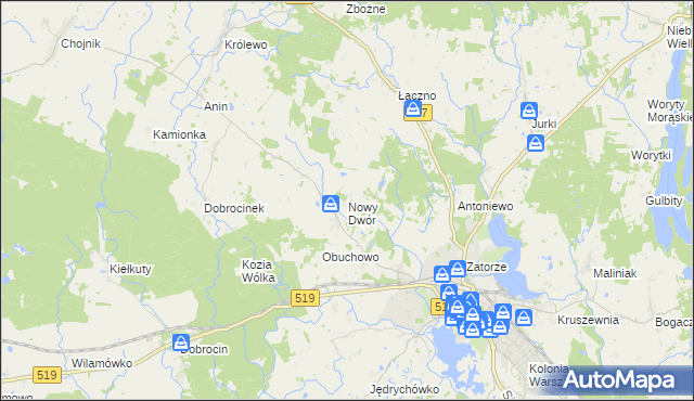 mapa Nowy Dwór gmina Morąg, Nowy Dwór gmina Morąg na mapie Targeo