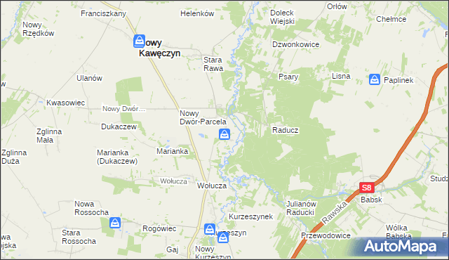 mapa Nowy Dwór gmina Nowy Kawęczyn, Nowy Dwór gmina Nowy Kawęczyn na mapie Targeo