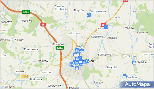 mapa Nowy Dwór gmina Trzebnica, Nowy Dwór gmina Trzebnica na mapie Targeo