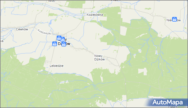 mapa Nowy Dzików, Nowy Dzików na mapie Targeo