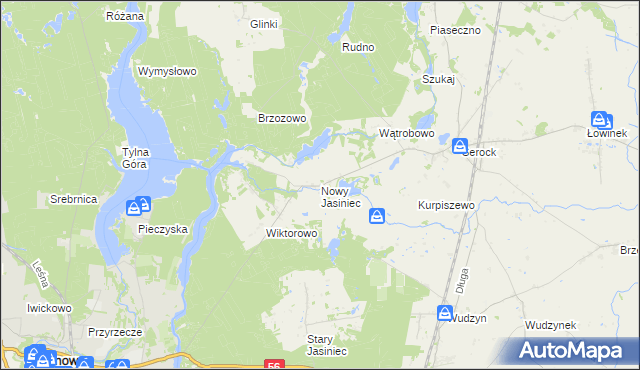 mapa Nowy Jasiniec gmina Koronowo, Nowy Jasiniec gmina Koronowo na mapie Targeo