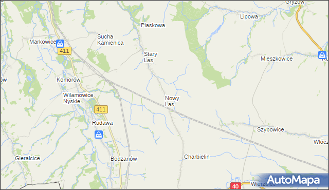 mapa Nowy Las gmina Głuchołazy, Nowy Las gmina Głuchołazy na mapie Targeo