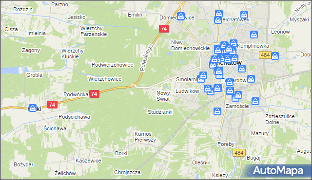 mapa Nowy Świat gmina Bełchatów, Nowy Świat gmina Bełchatów na mapie Targeo