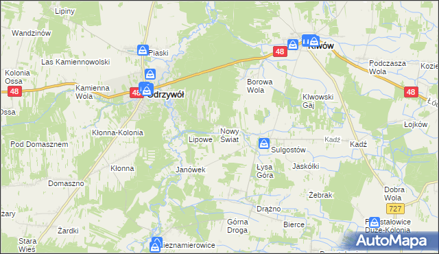 mapa Nowy Świat gmina Klwów, Nowy Świat gmina Klwów na mapie Targeo