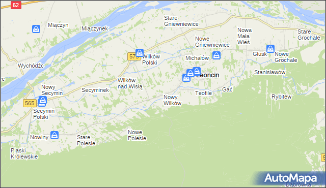 mapa Nowy Wilków gmina Leoncin, Nowy Wilków gmina Leoncin na mapie Targeo