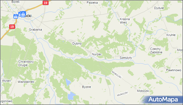 mapa Nurzec gmina Boćki, Nurzec gmina Boćki na mapie Targeo