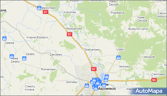 mapa Obiecanowo gmina Karniewo, Obiecanowo gmina Karniewo na mapie Targeo