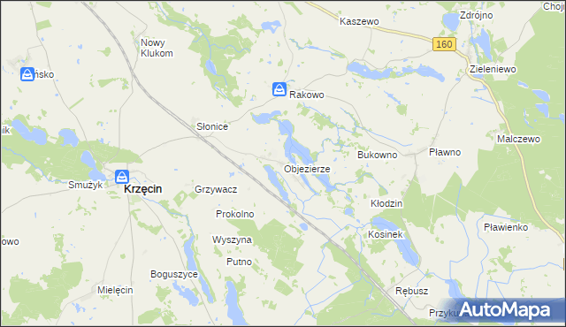 mapa Objezierze gmina Krzęcin, Objezierze gmina Krzęcin na mapie Targeo