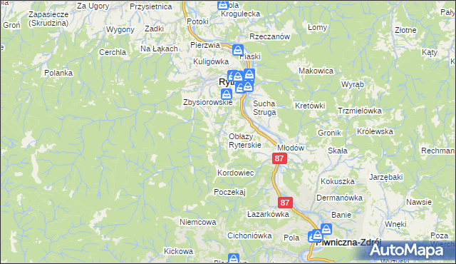 mapa Obłazy Ryterskie, Obłazy Ryterskie na mapie Targeo