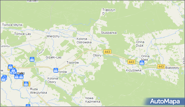 mapa Obory gmina Gizałki, Obory gmina Gizałki na mapie Targeo