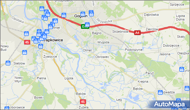 mapa Obrowiec gmina Gogolin, Obrowiec gmina Gogolin na mapie Targeo