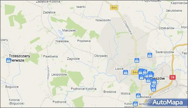 mapa Obrowiec gmina Hrubieszów, Obrowiec gmina Hrubieszów na mapie Targeo