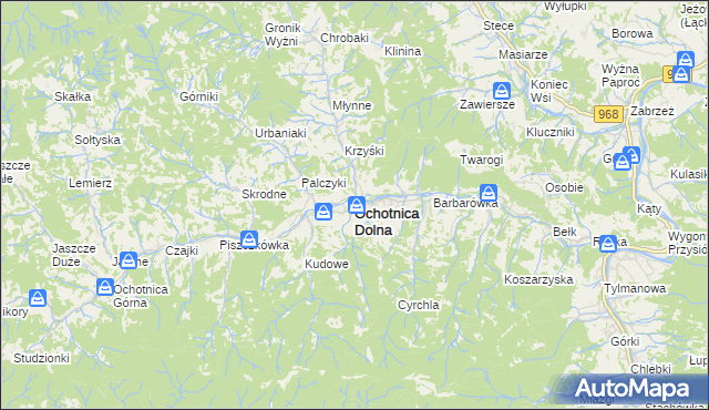 mapa Ochotnica Dolna, Ochotnica Dolna na mapie Targeo