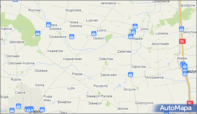 mapa Odechów gmina Grabów, Odechów gmina Grabów na mapie Targeo