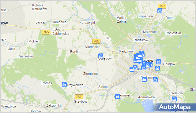mapa Oględów, Oględów na mapie Targeo