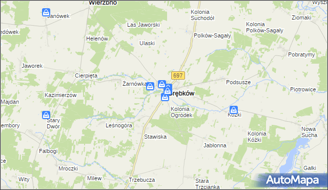 mapa Ogródek gmina Grębków, Ogródek gmina Grębków na mapie Targeo
