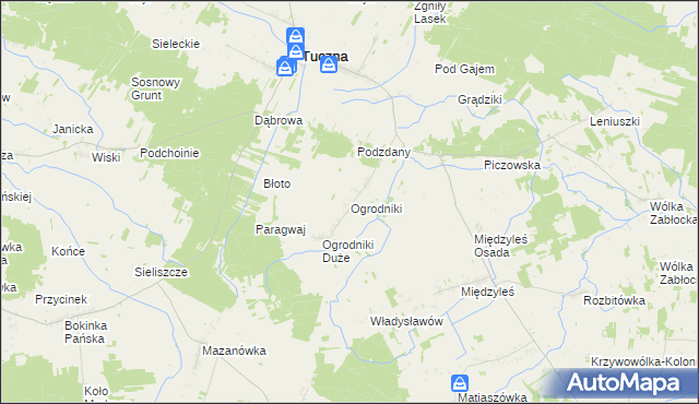 mapa Ogrodniki gmina Tuczna, Ogrodniki gmina Tuczna na mapie Targeo
