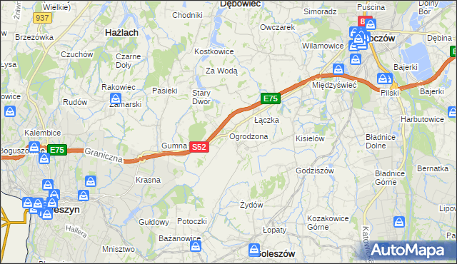mapa Ogrodzona gmina Dębowiec, Ogrodzona gmina Dębowiec na mapie Targeo