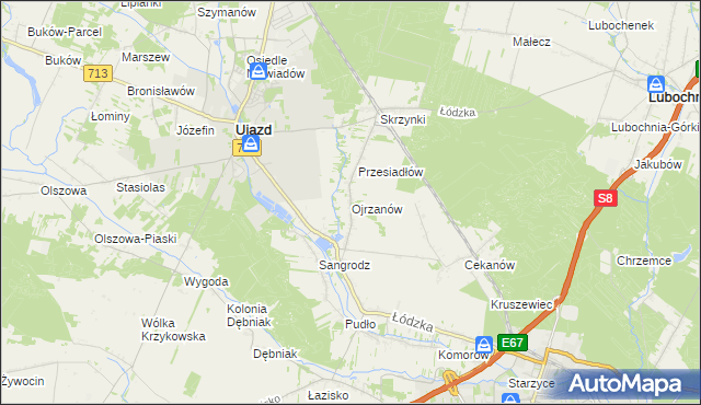 mapa Ojrzanów gmina Ujazd, Ojrzanów gmina Ujazd na mapie Targeo